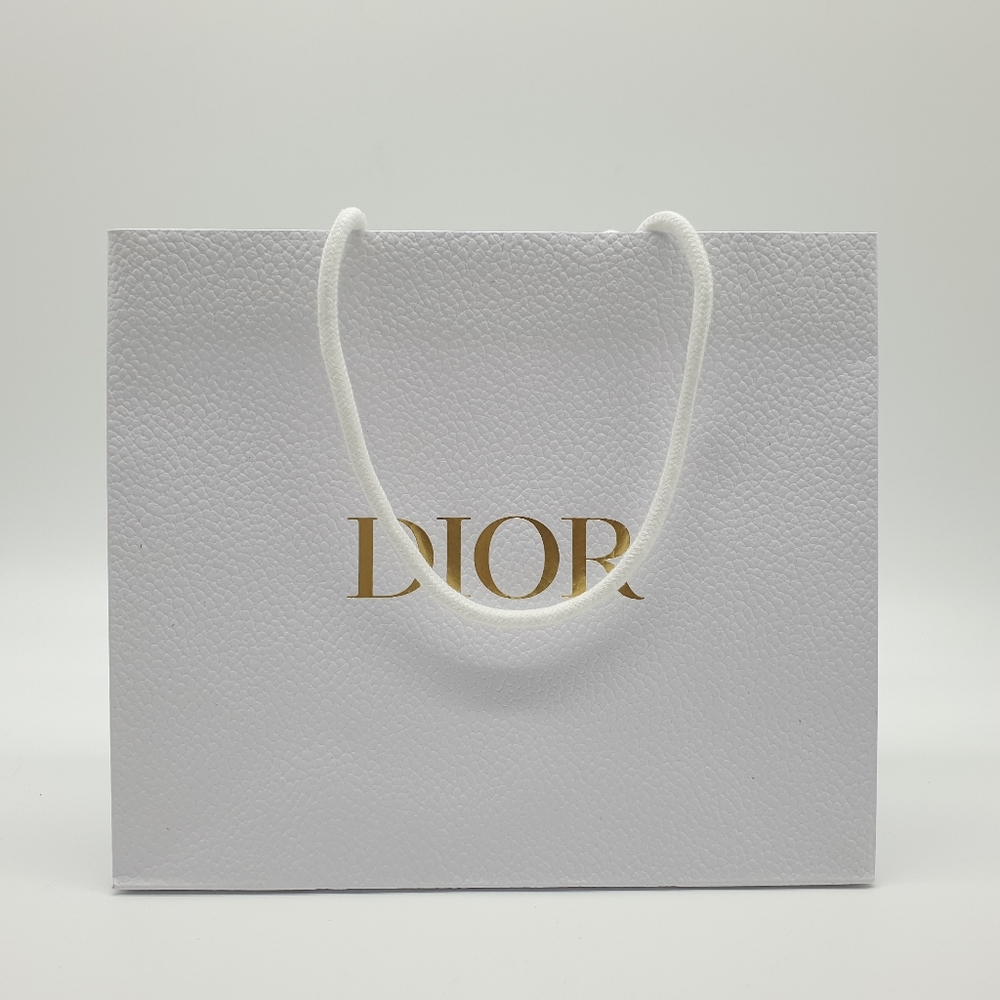 Authentic Dior Textured Pebbled Paper Shopping Medium Gift Bag | NEW white gold